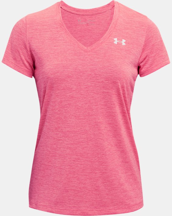 Under Armour Threadborne HeatGear Twist Pink V Neck Ladies Sports T Shirt 
